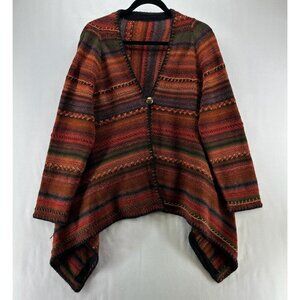 Sweater Womens Size M Southwestern Striped Cardigan One Button Asymmetric Brown